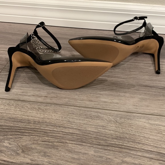 Black PCV Ankle strap with ankle chain heel - Picture 7 of 7